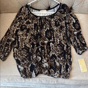 Michael Kors Animal Print Blouse in Black and Tan